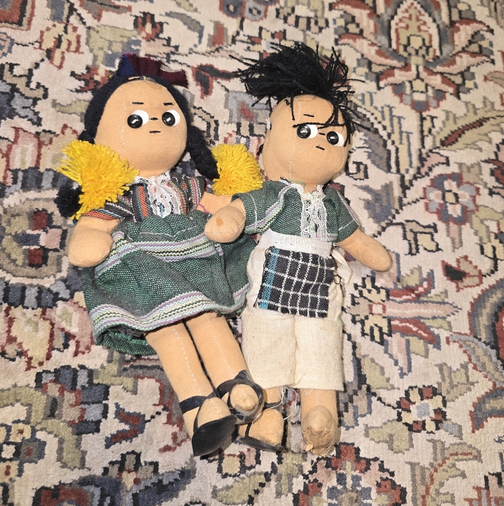 Colorful Plush Doll Pair with Green and Yellow Details